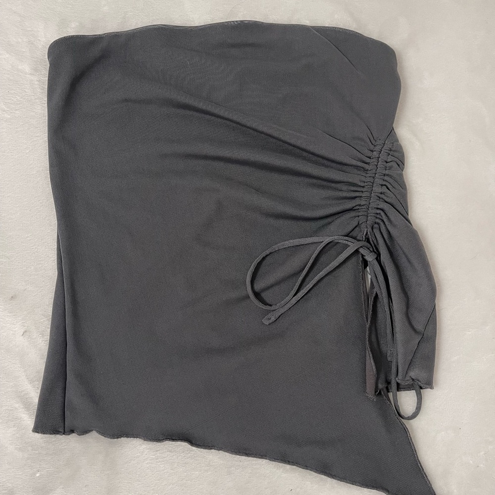 Garage Grey Asymmetrical Ruched Tube Top